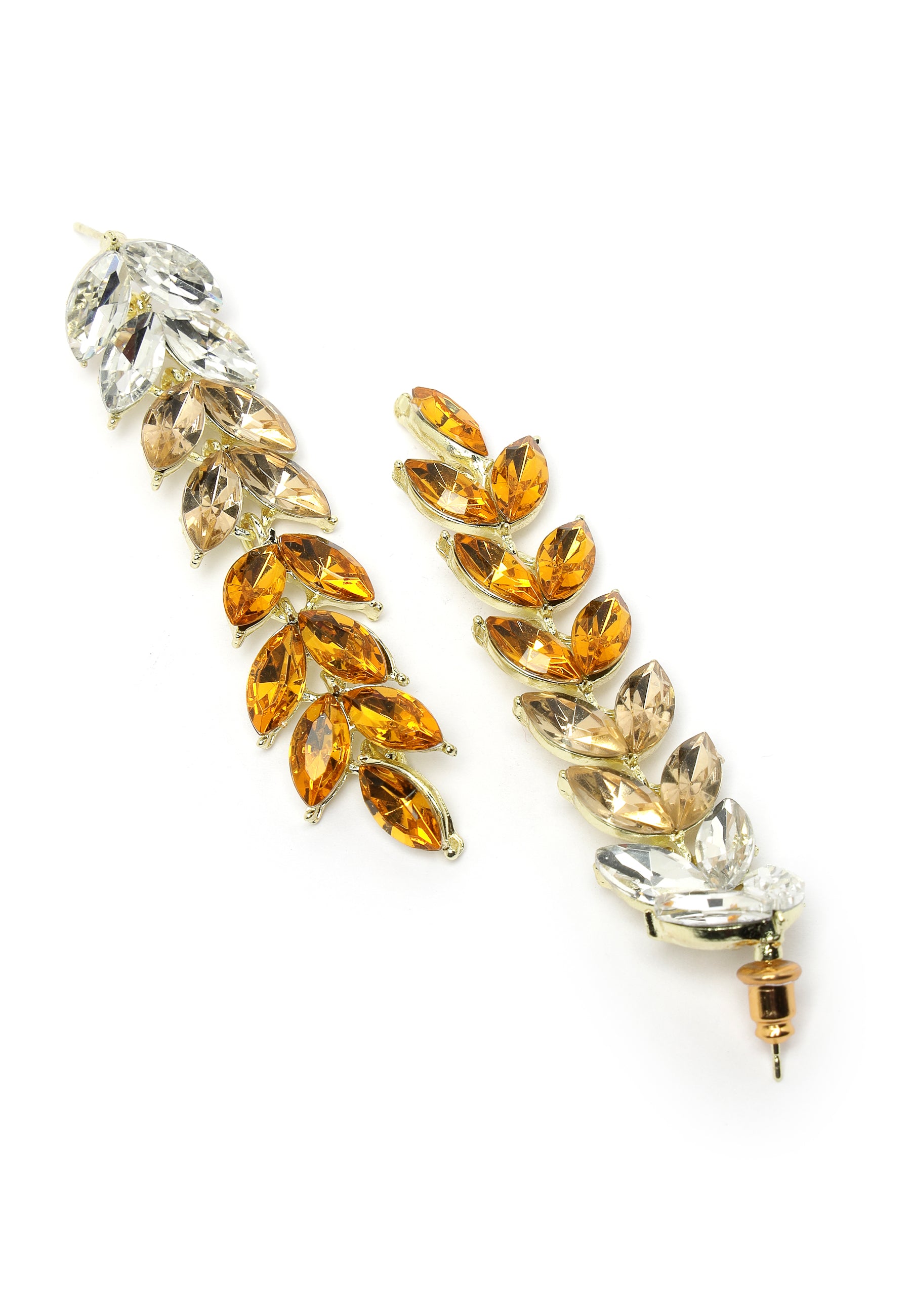 Long Drop Earrings With Sparkling Yellow Leaves