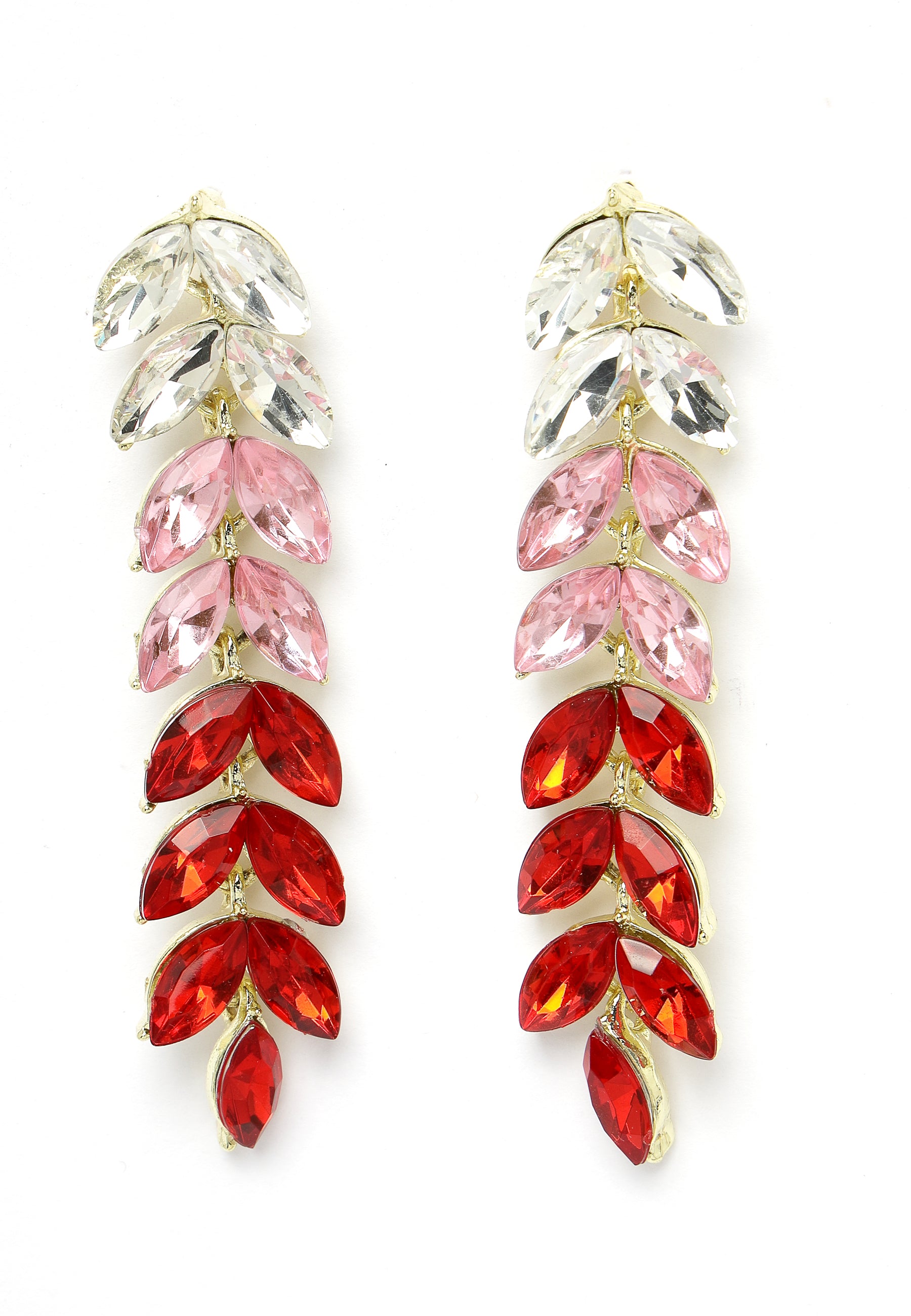 Boucles D'oreilles Longues Pendantes Avec Feuilles Rouges Scintillantes