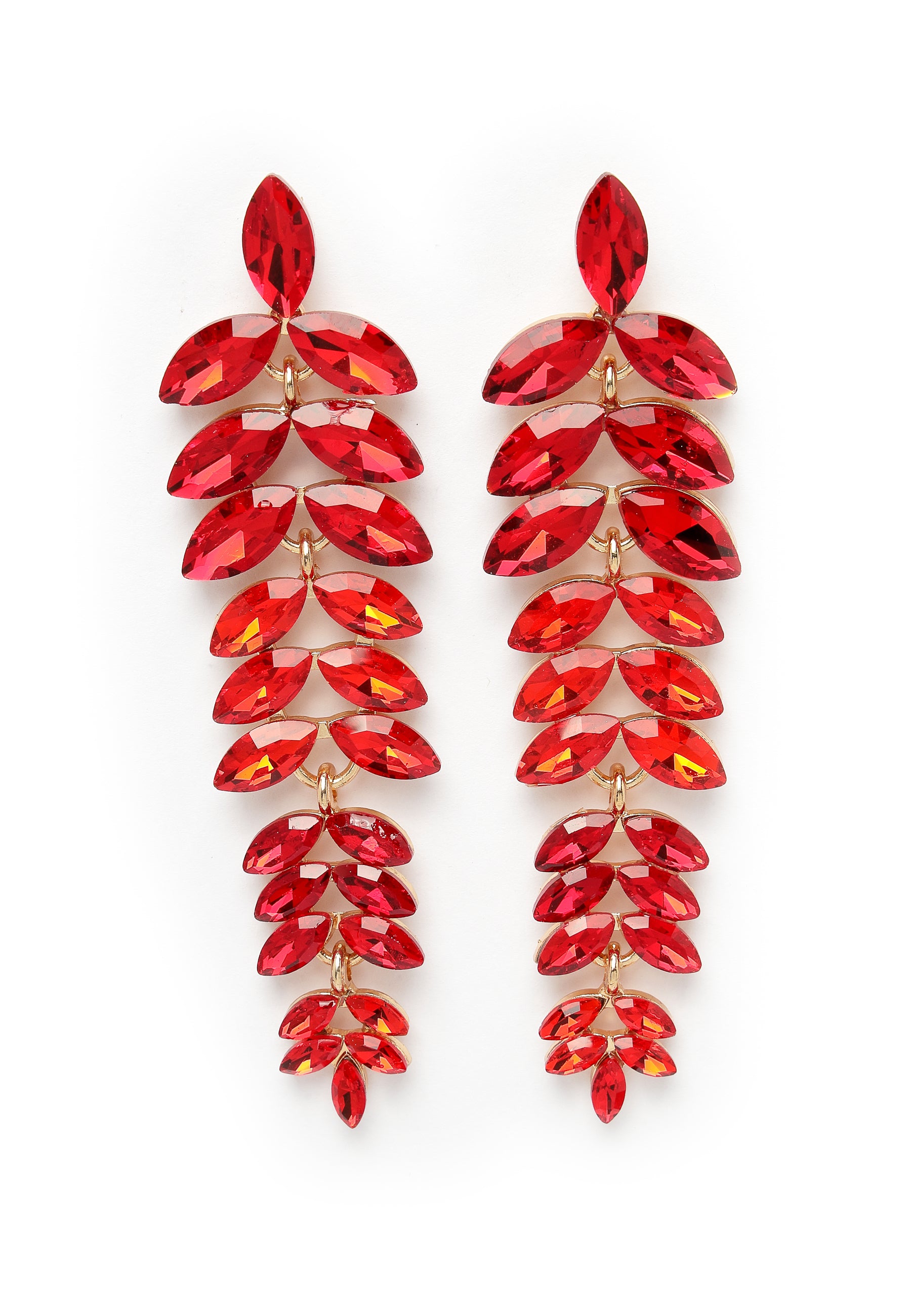 Pendants d'oreilles rouges en forme de feuille en cascade