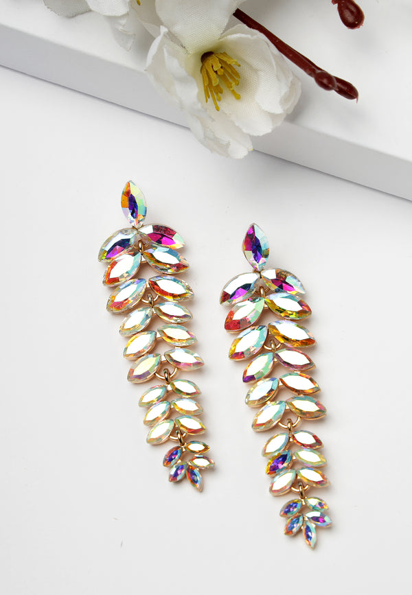 Pendants d'oreilles multicolores en forme de feuille en cascade