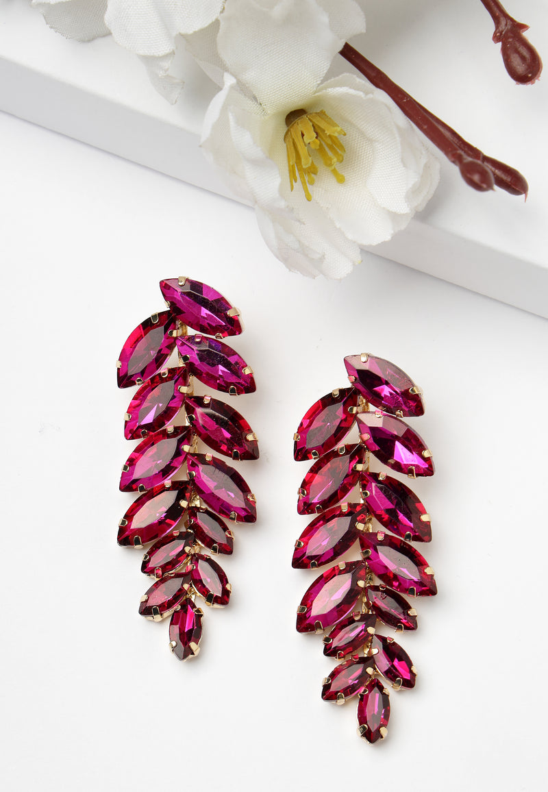 Boucles d'oreilles pendantes en forme de feuille rose foncé