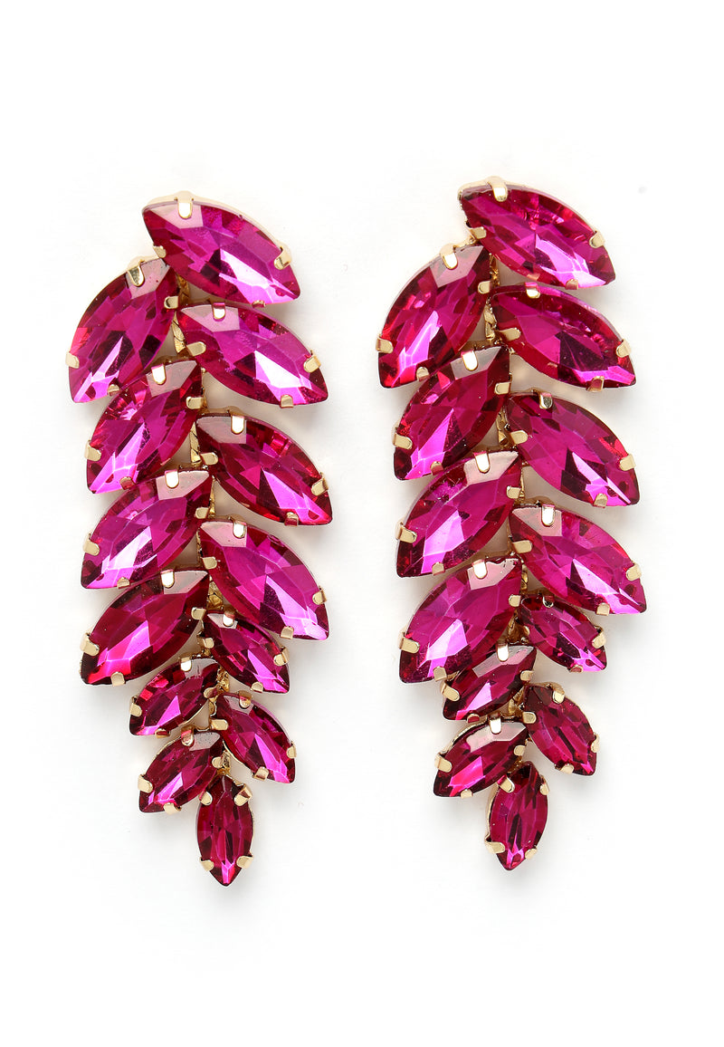 Pendientes colgantes en forma de hoja de color rosa oscuro