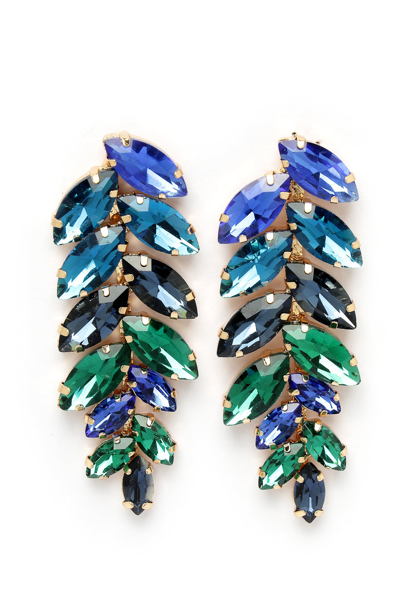 Blue Leaf-Shaped Drop Earrings