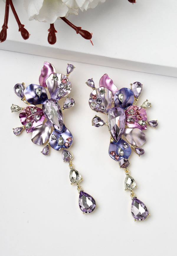 Pendientes colgantes con racimo de flores de color violeta