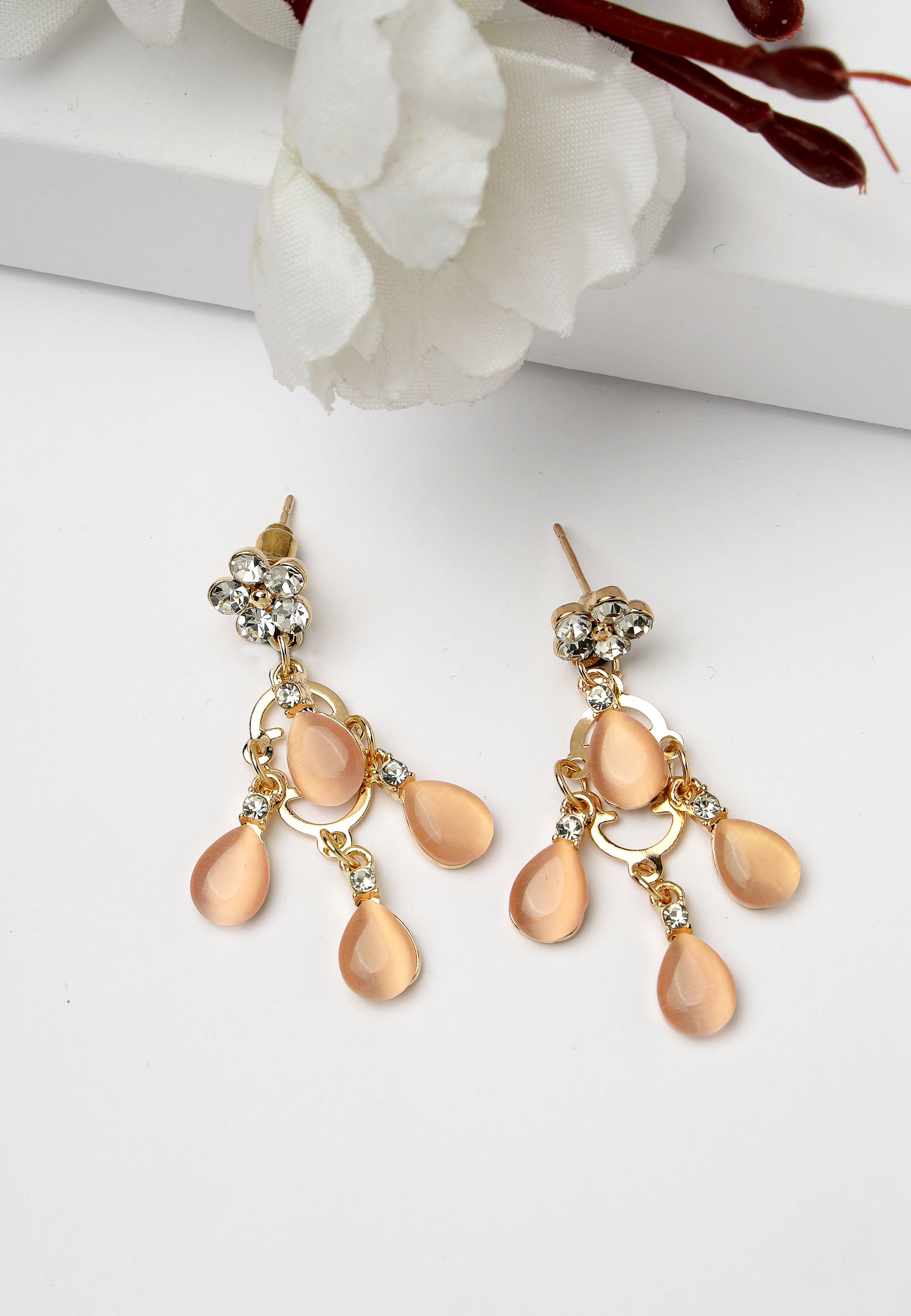 Earrings Chandelier Peach Le variant Floral