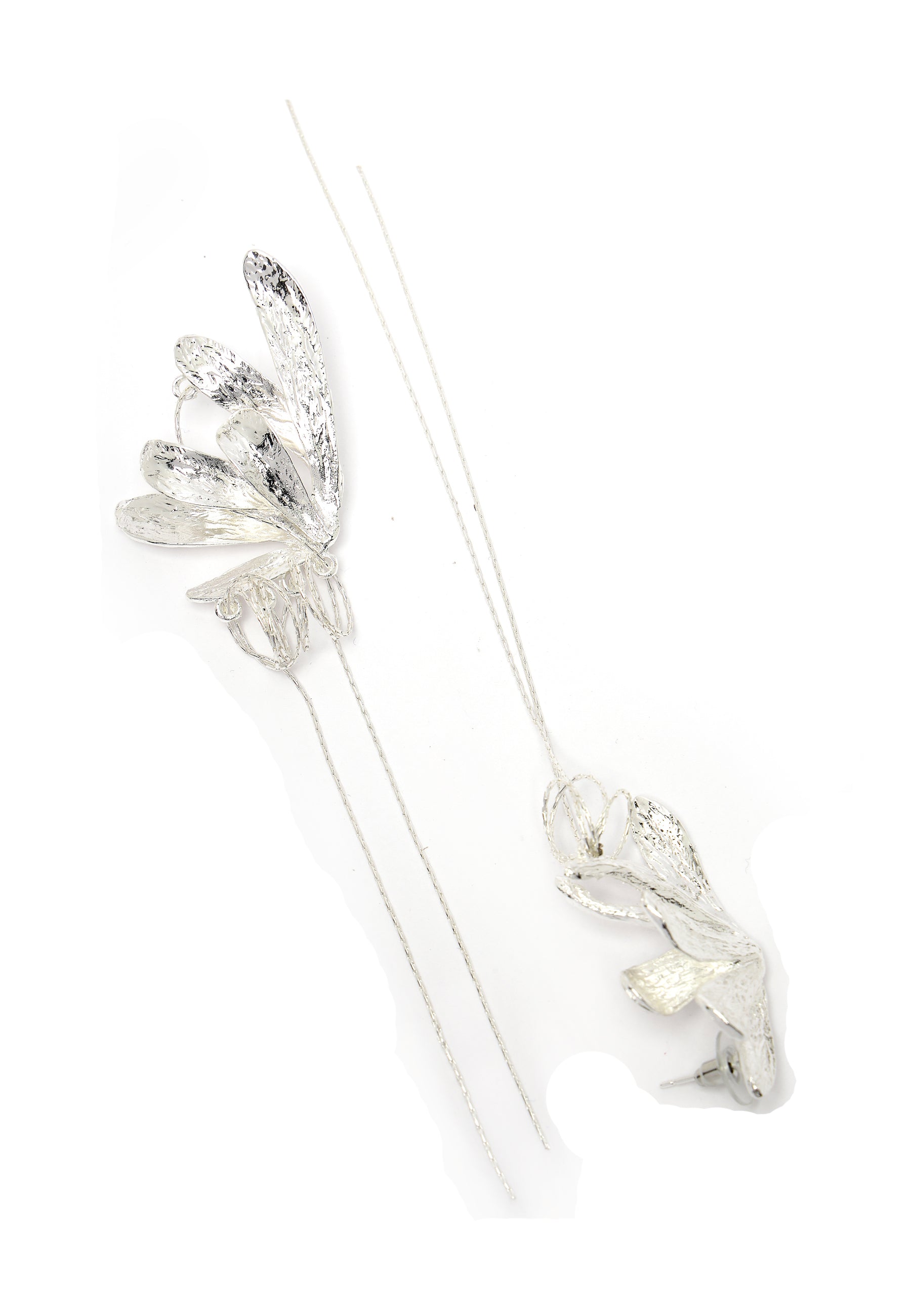 Silver-Coloured Long Butterfly Earrings