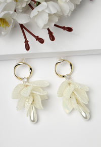 Cascading White Leaf Dangle Earrings