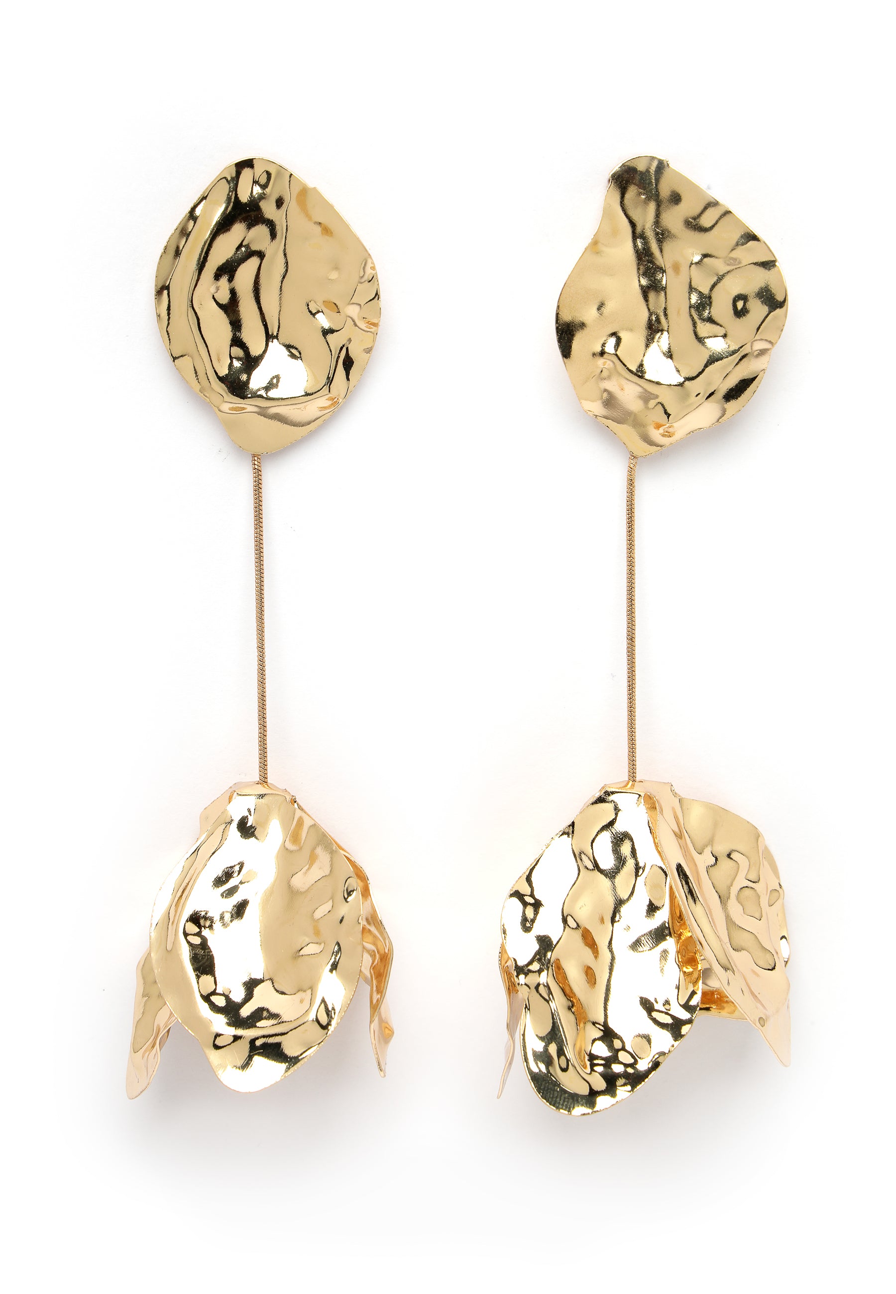 Gold-Coloured Rose Petal Drop Earrings