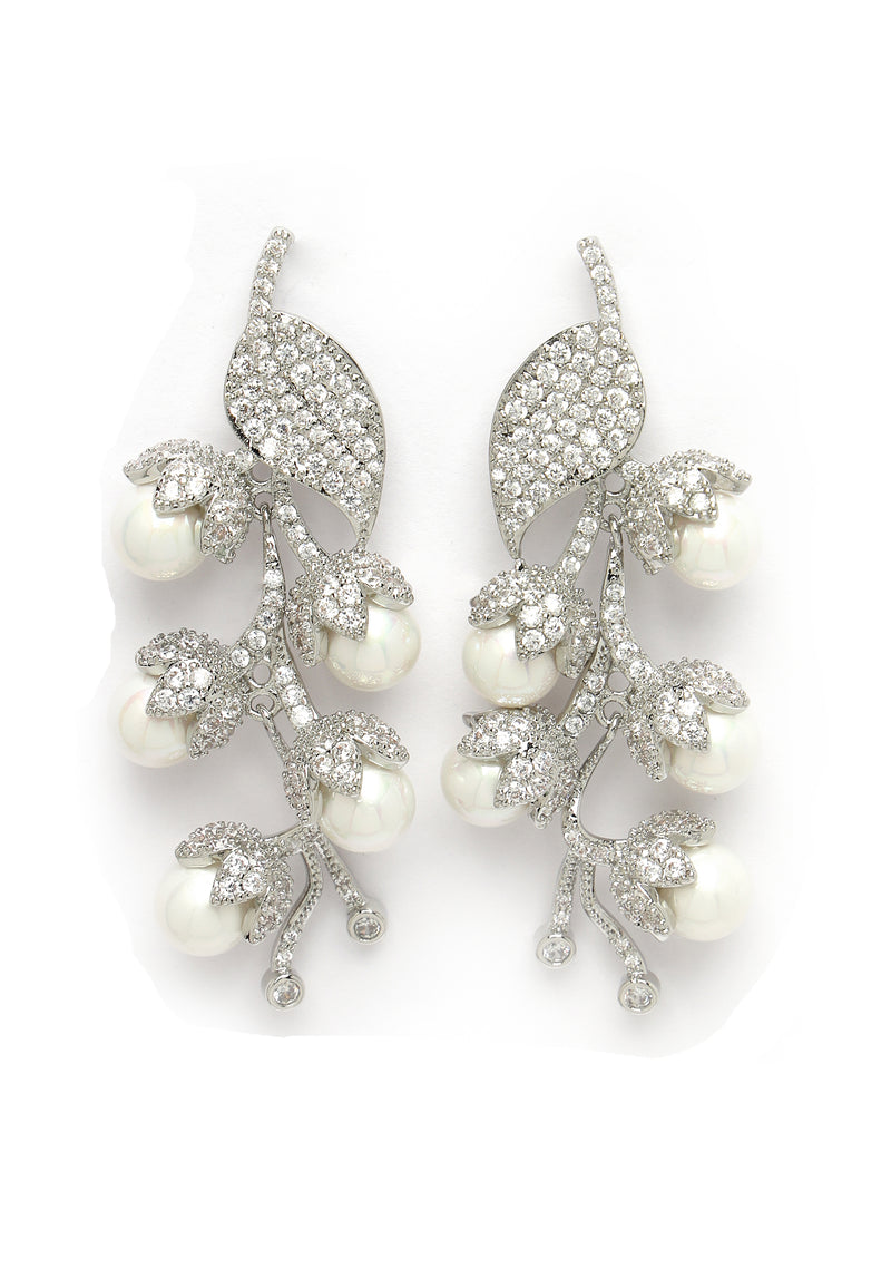 Cubic Zirconia Leaf Cluster Earrings