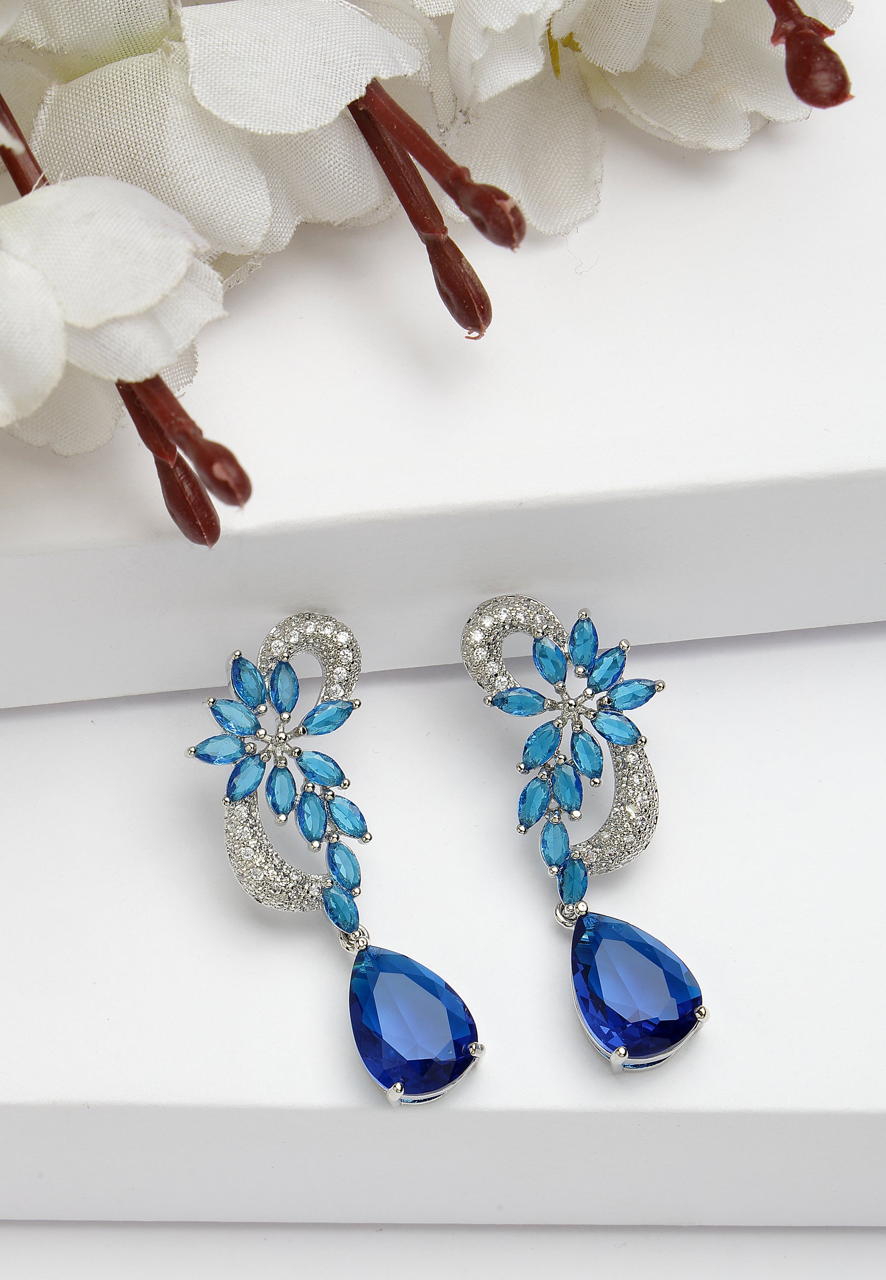 Modern Zirconia Floral Drop Earrings