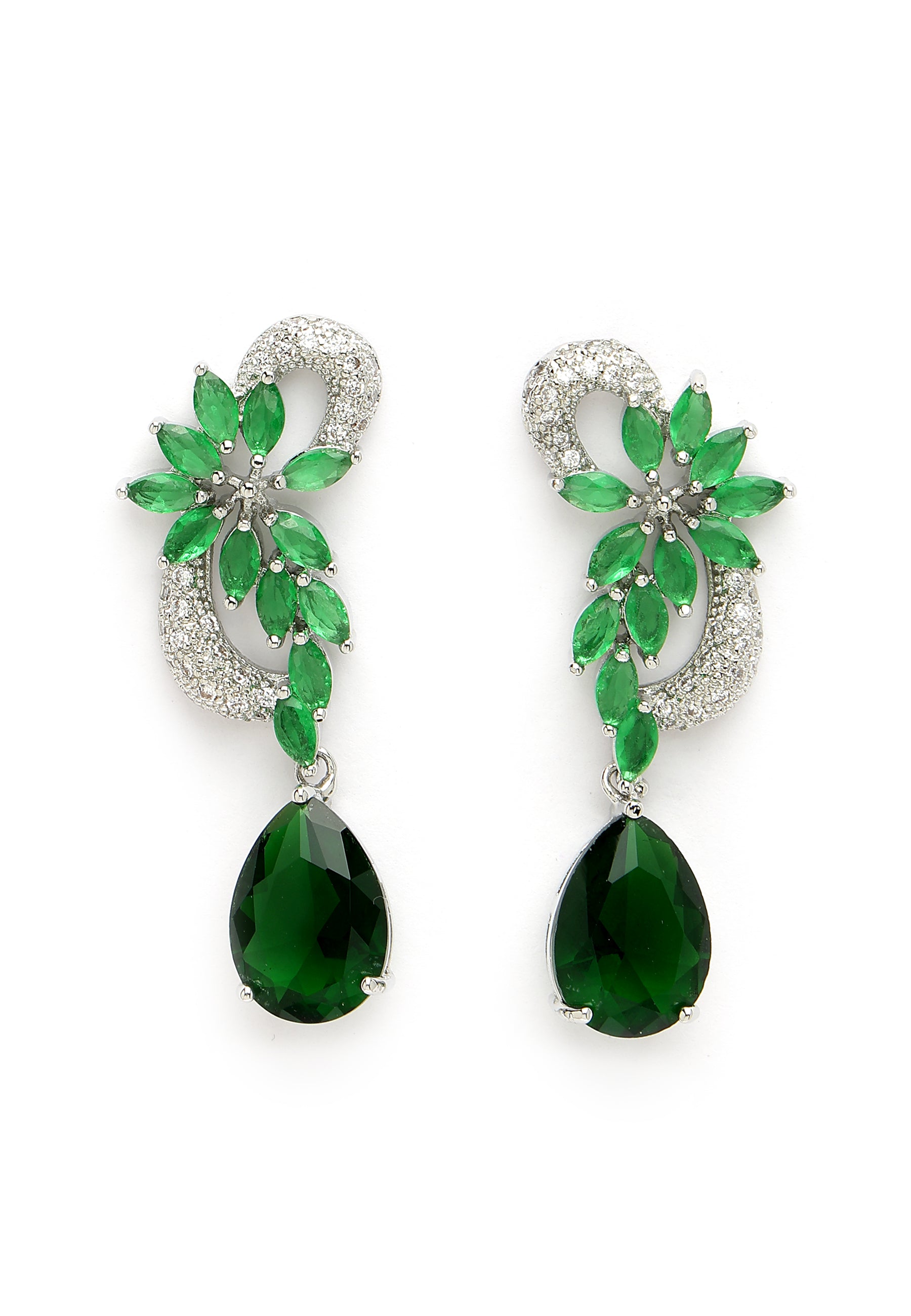 Boucles d'oreilles pendantes florales modernes en zircone