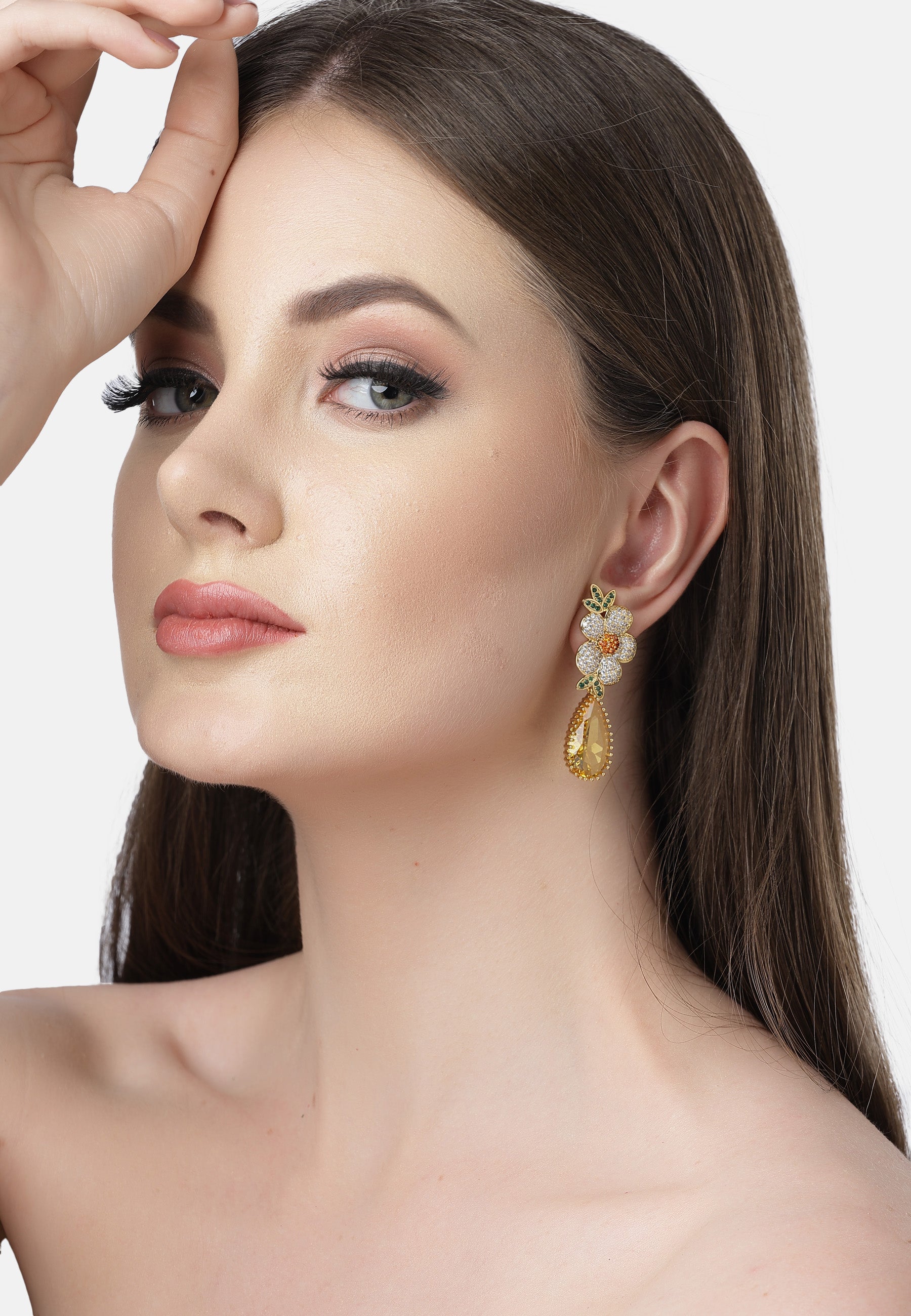 Beautiful Floral Zirconia Drop Earrings