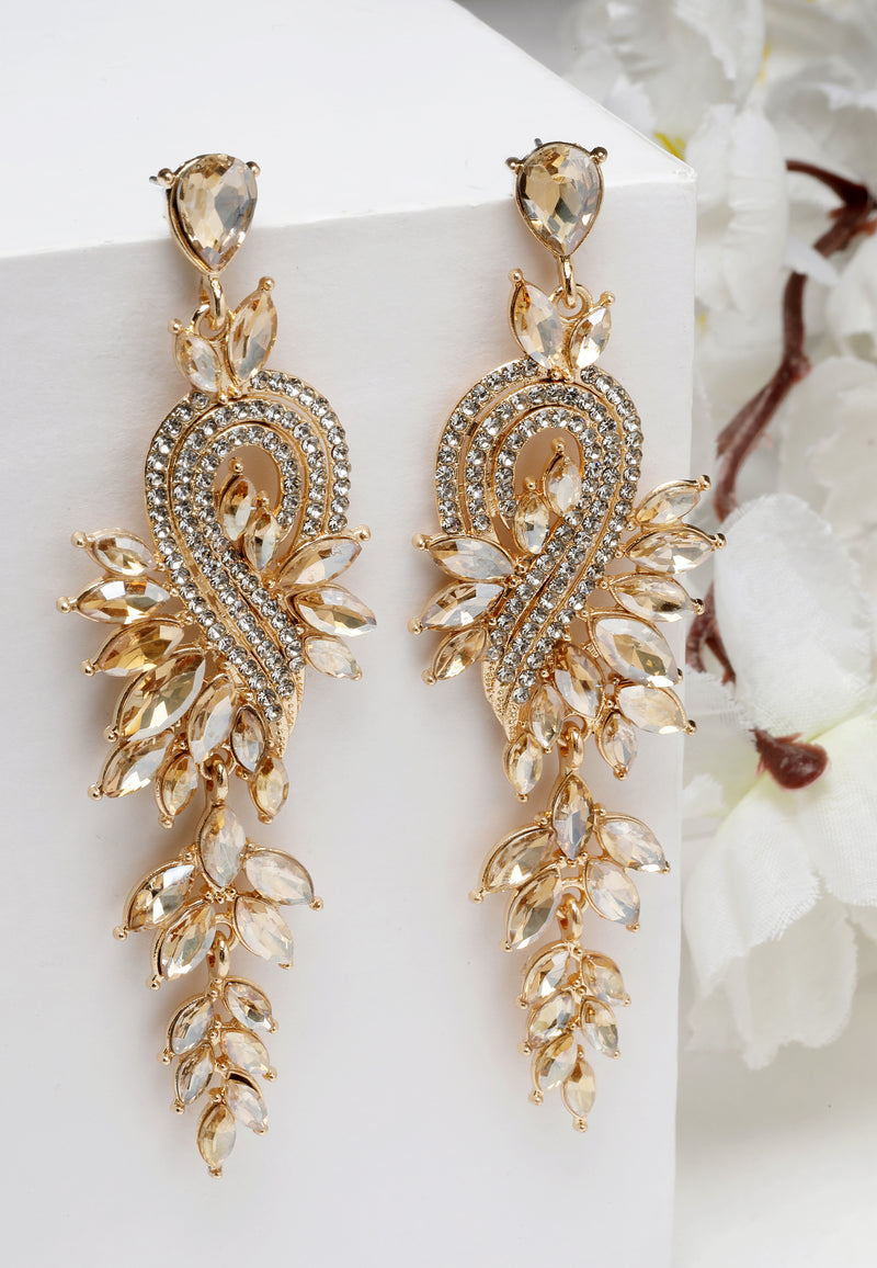 Beautiful Champagne Crystal Leaf Earrings