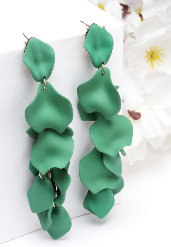 Dark Green Rose Petal Shaped Danglers Earrings.