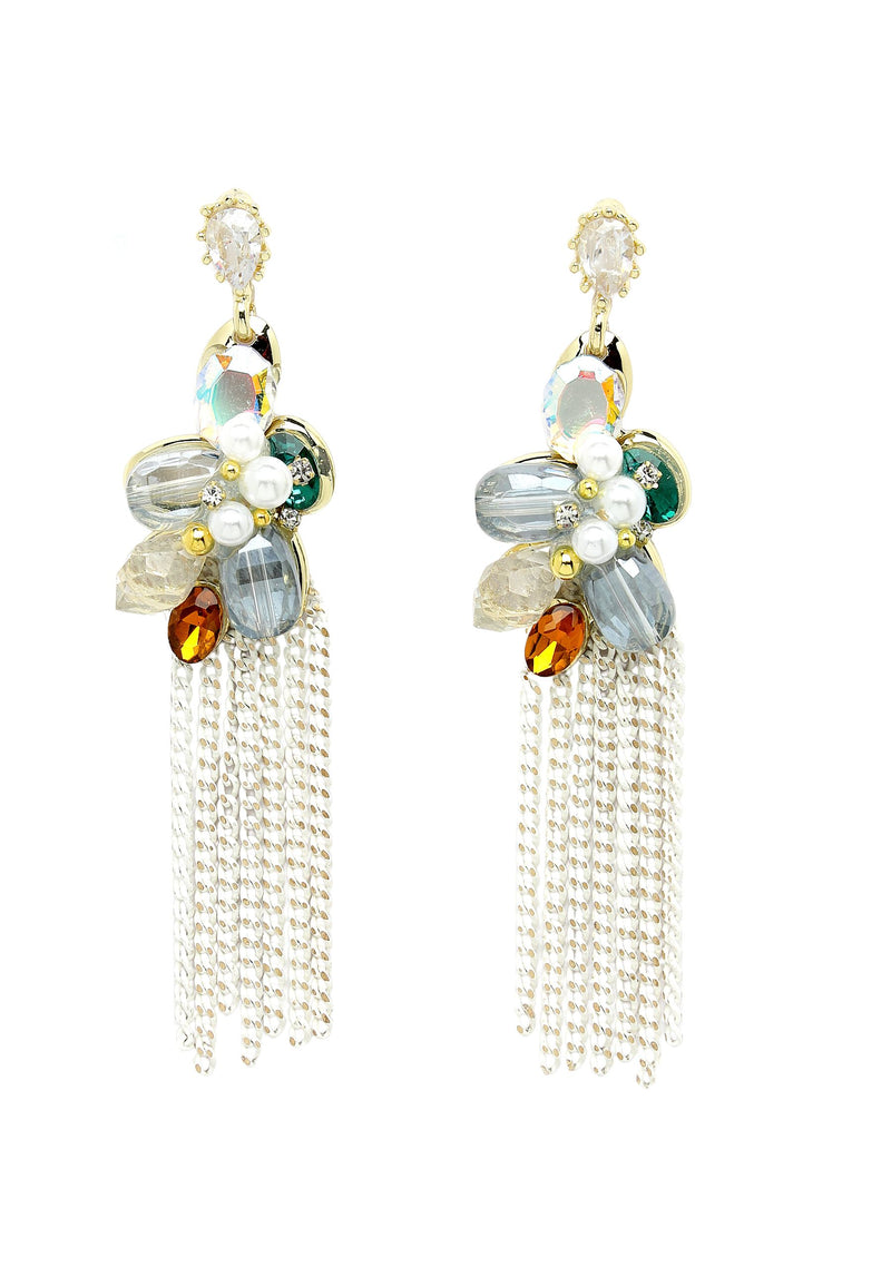 Pendientes colgantes de cadena larga de cristal multicolor