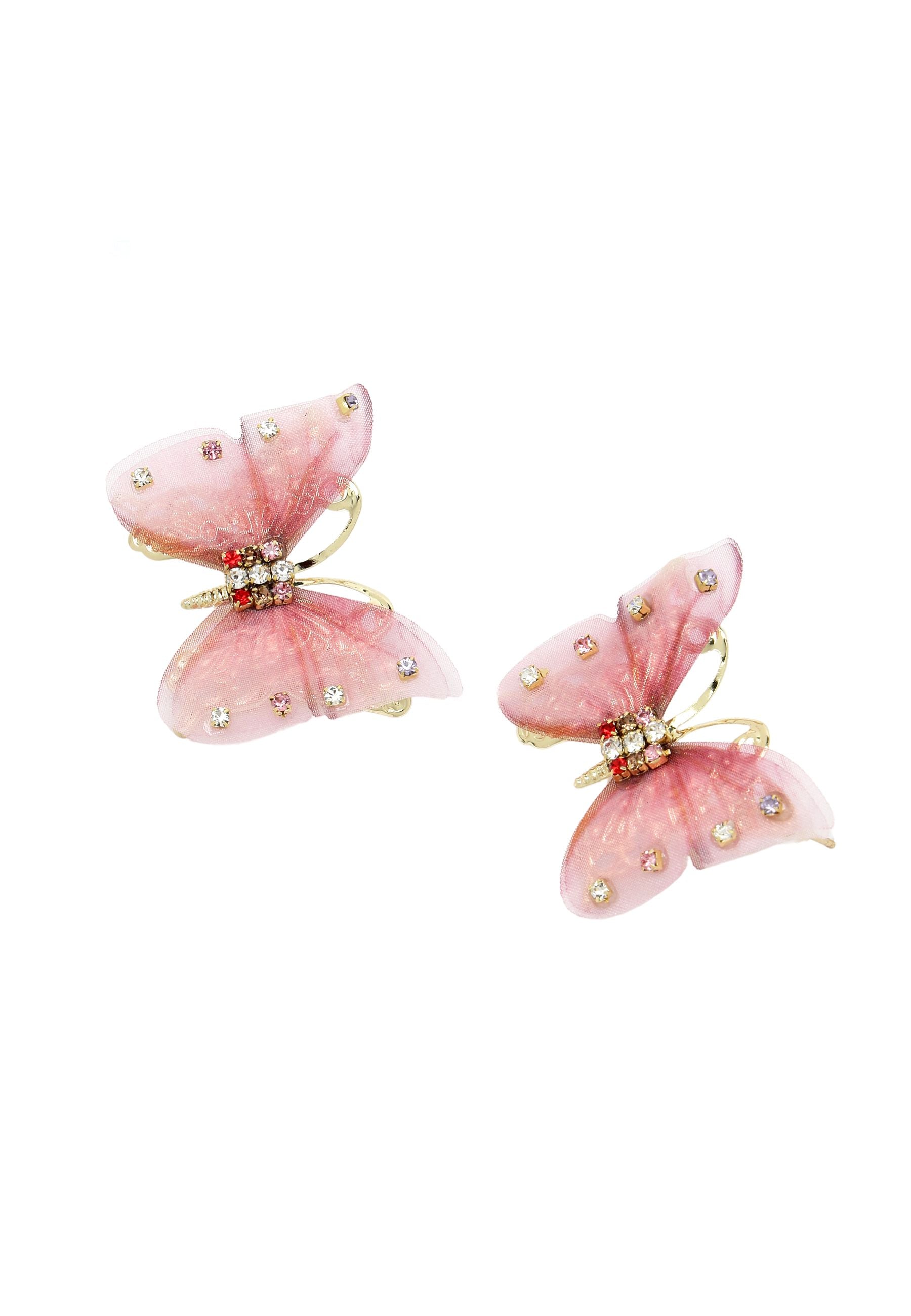 Orecchini a bottone con farfalla rosa