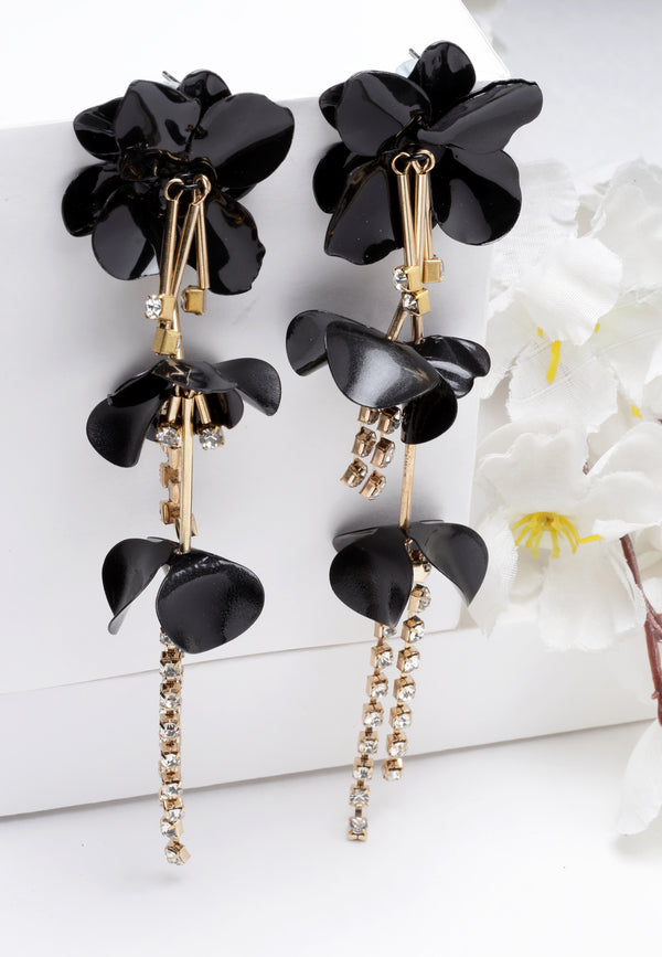 Boucles d'oreilles longues à fleurs noires