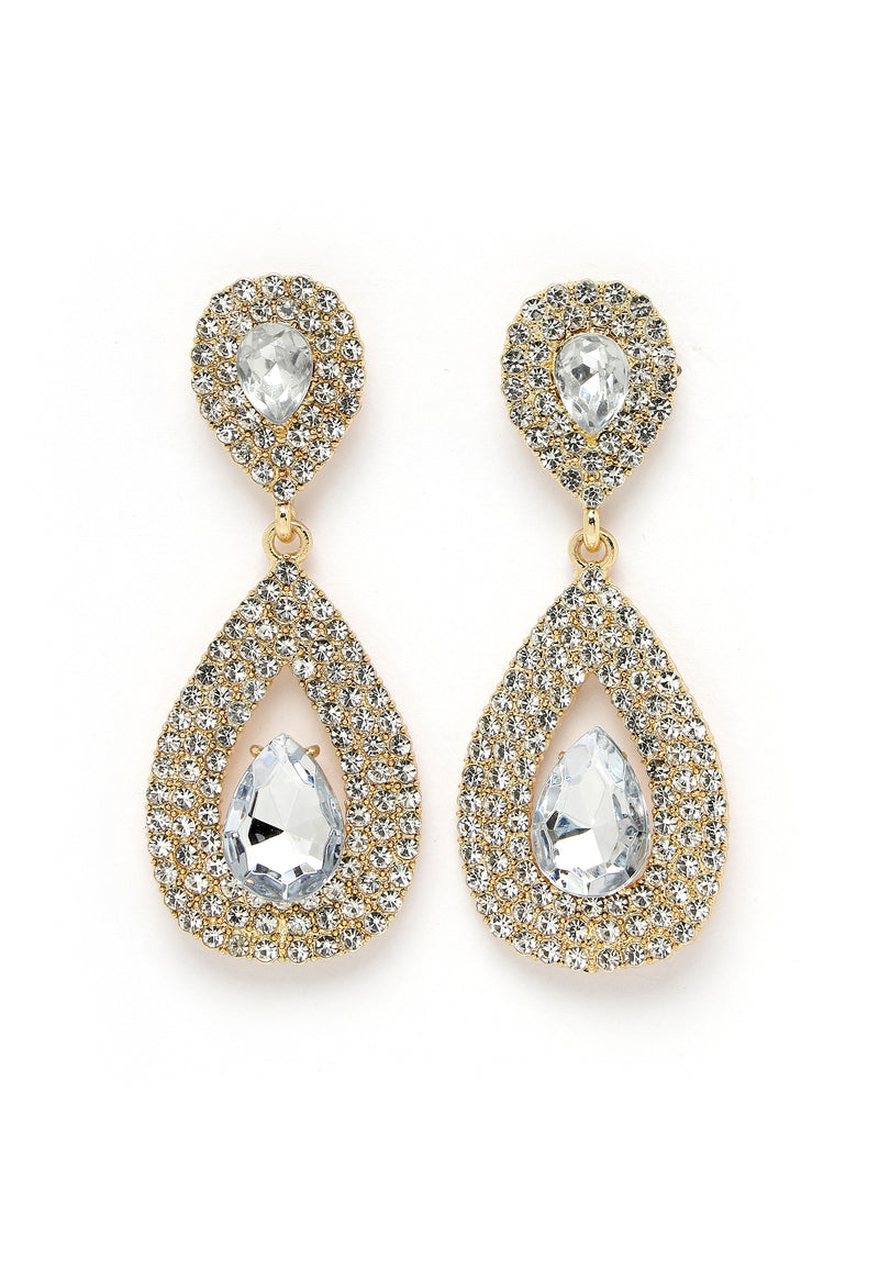 Gold-Colored Water Droplet Crystal Earrings