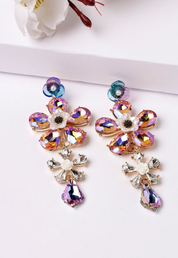 Pendientes colgantes con forma de flor multicolor