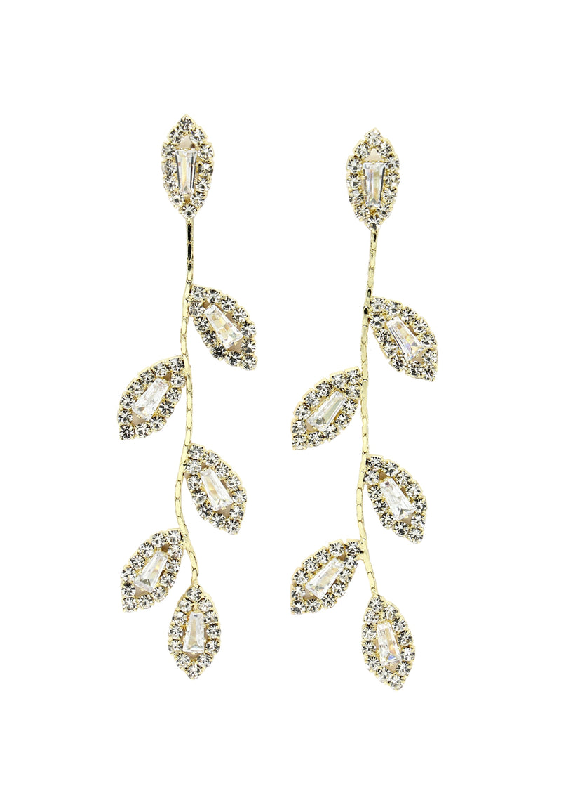 Gold-Colored Crystal Leaf Drop Earrings