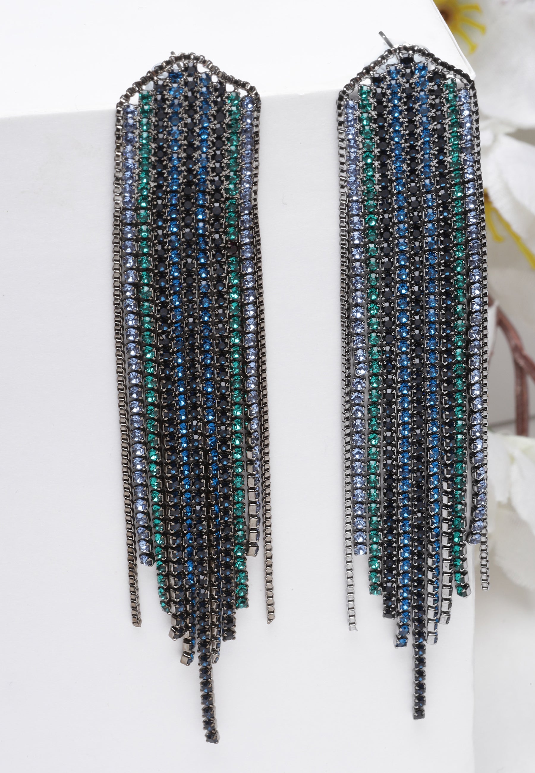 Crystal Fringe Earrings In Blue