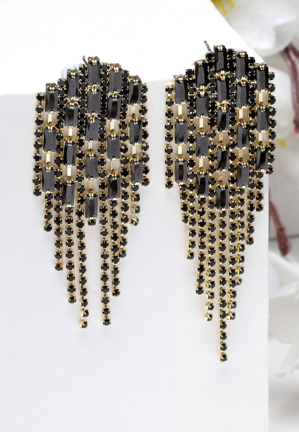 Crystal Studded Dangler Earrings In Black