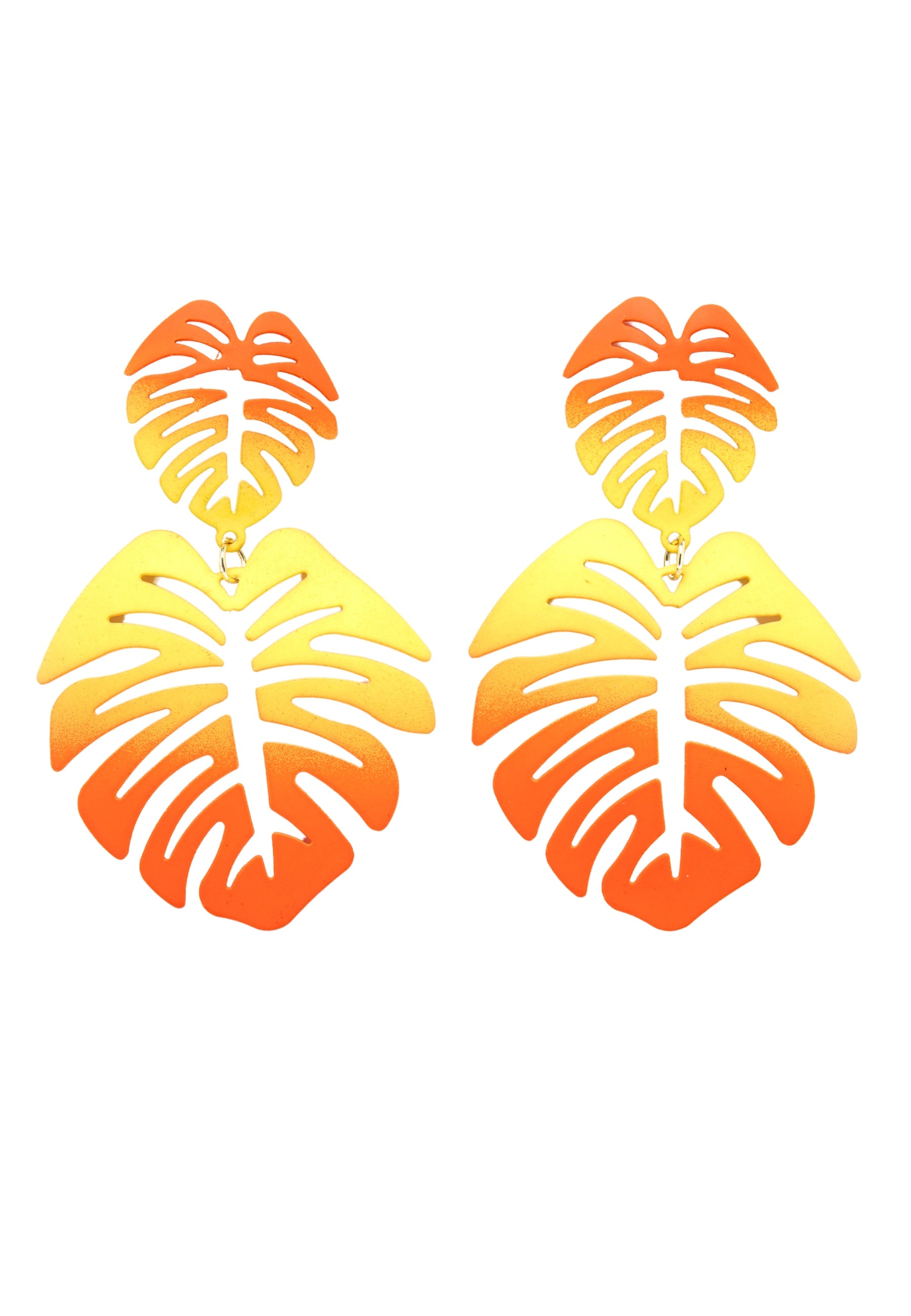 Earrings Dangle Orange Palm Leaf