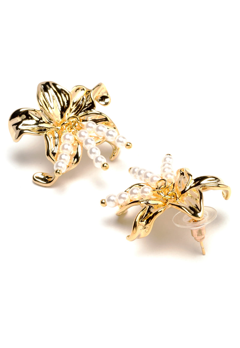 Perlen-Blumen-Ohrring aus Gold