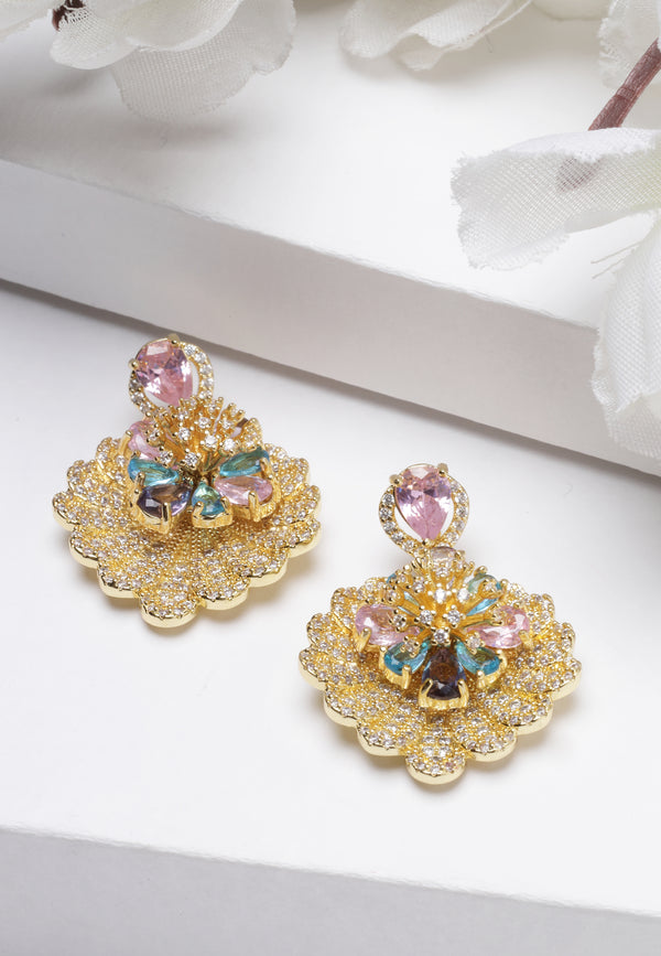 Boucles d'oreilles pendantes en cristal doré brillant