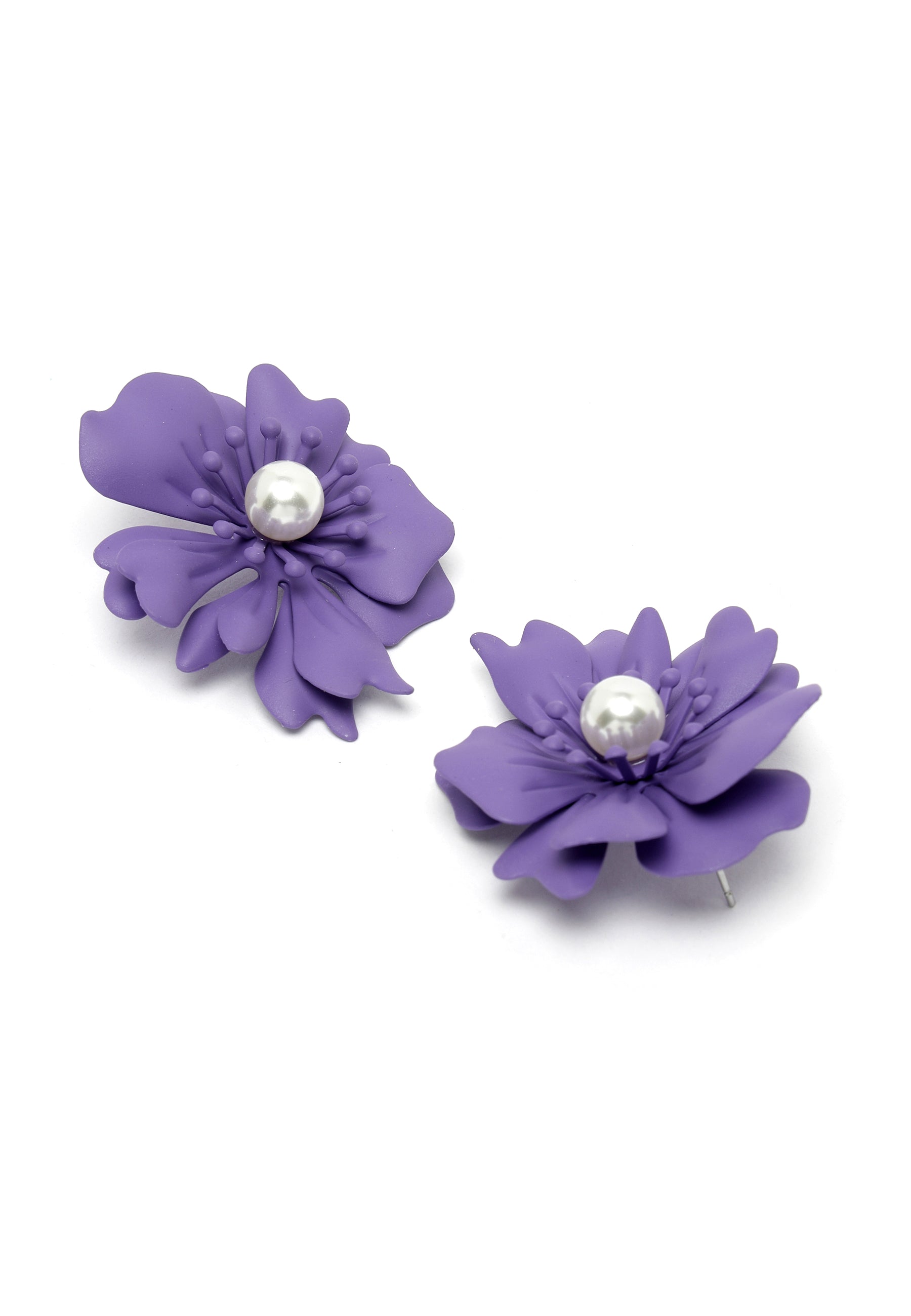 Floral Pearl Stud Earrings In Violet