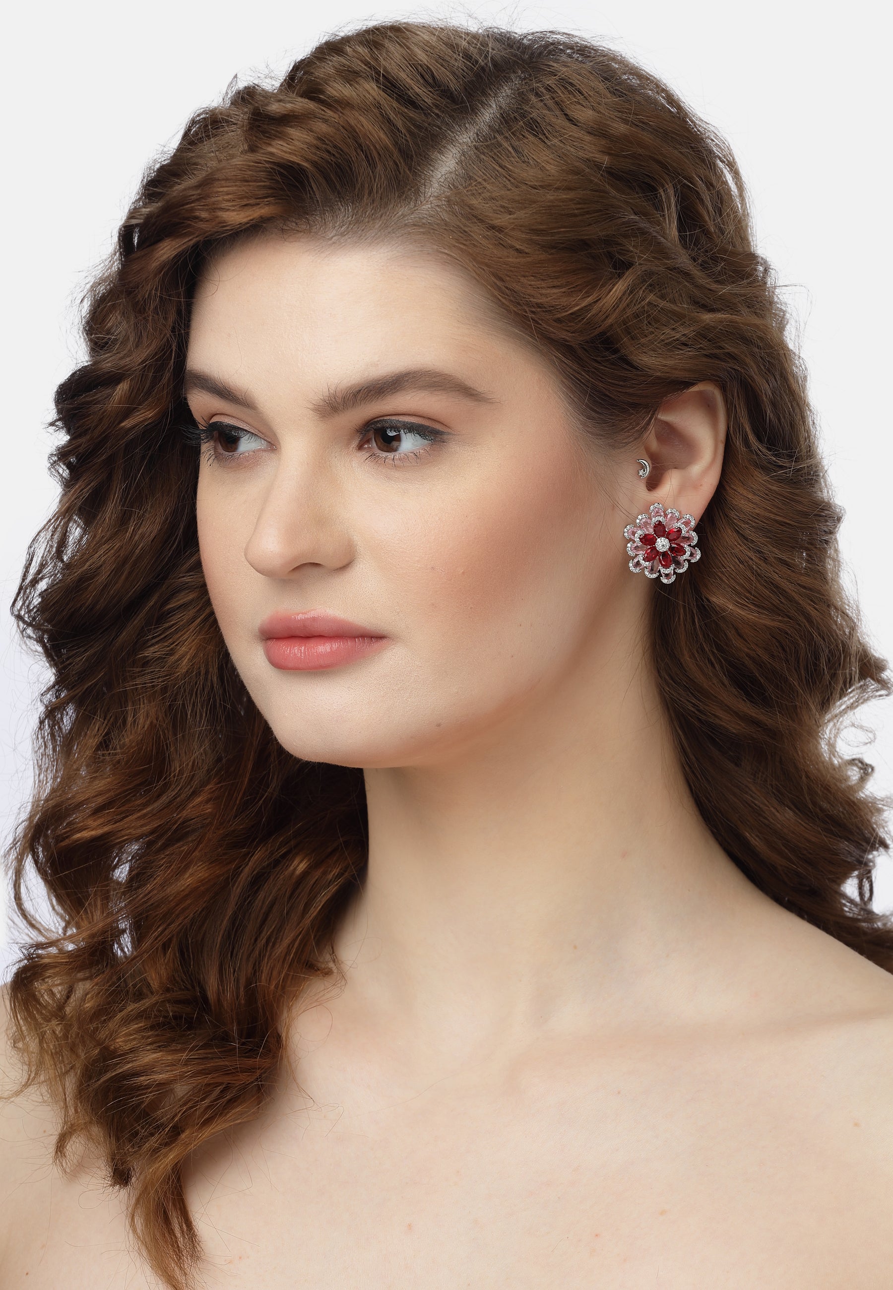 Ruby-Red Floral Earrings