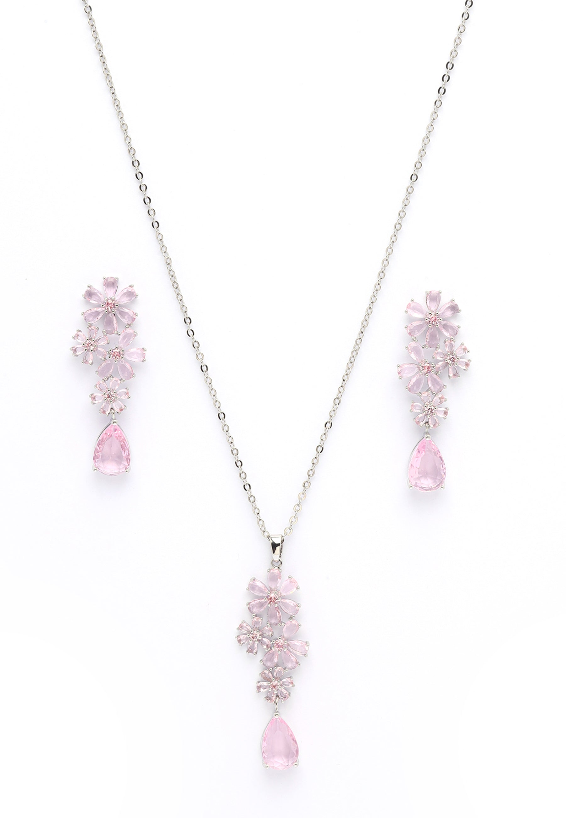 Blooming Floral Drop Earrings and Necklace Set