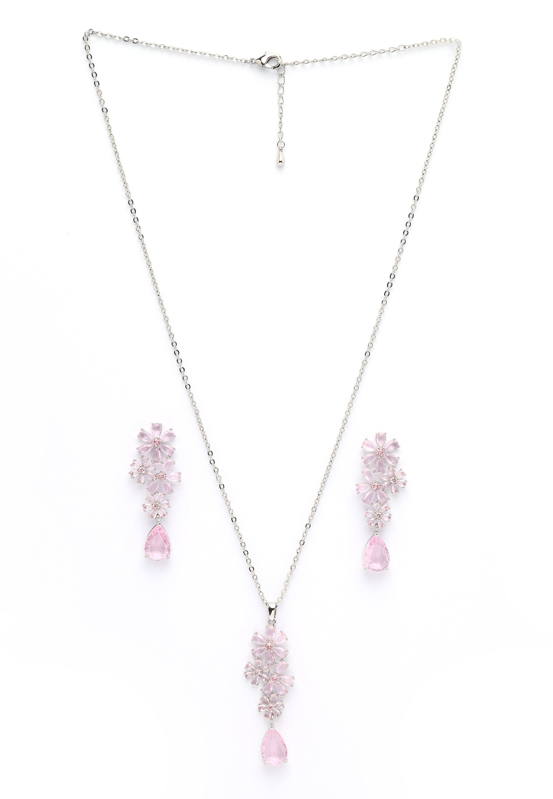 Blooming Floral Drop Earrings and Necklace Set