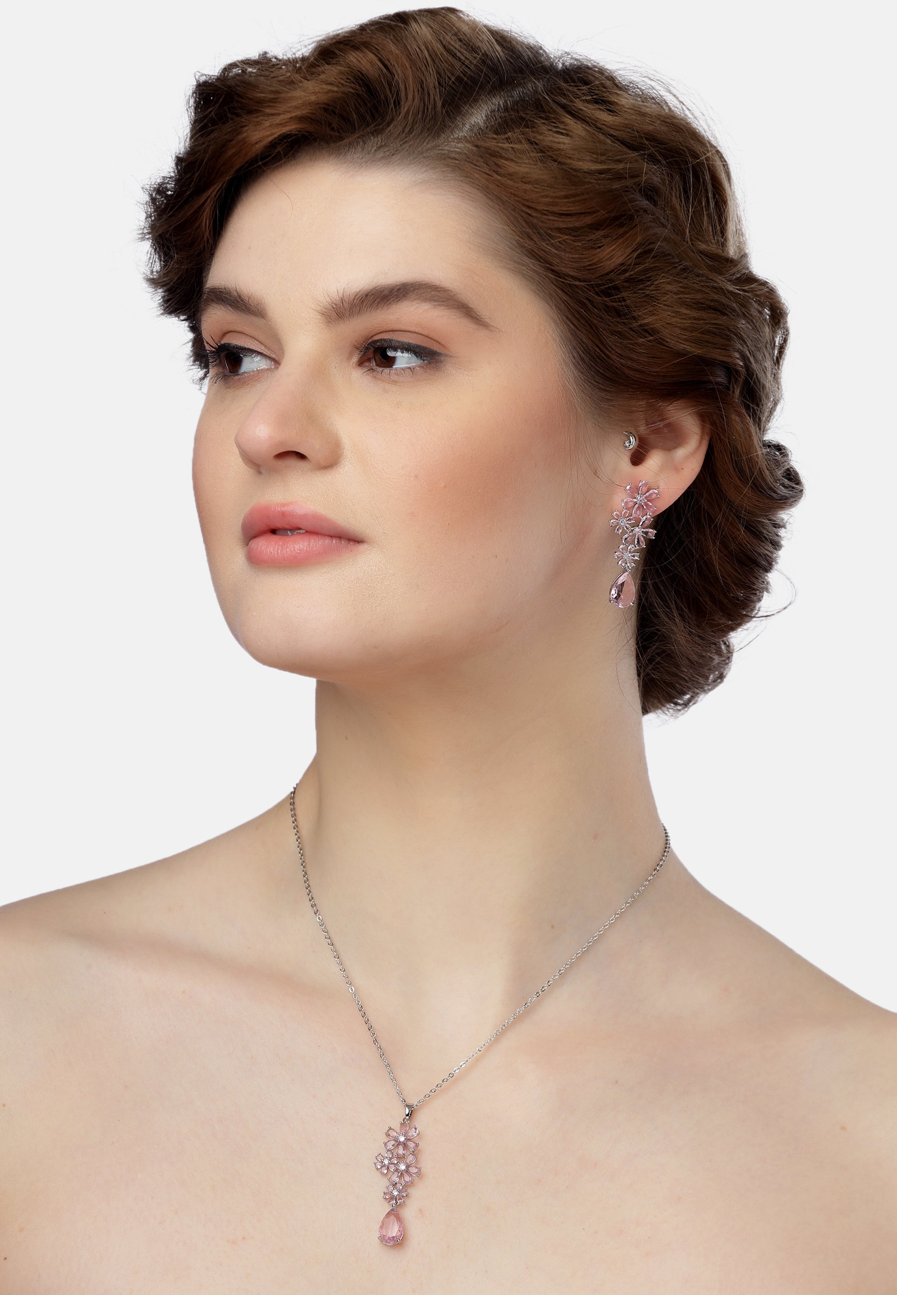 Blooming Floral Drop Earrings and Necklace Set