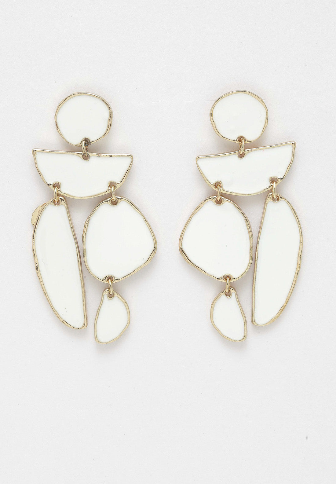 Guld & vit geometriska stenhängande örhängen