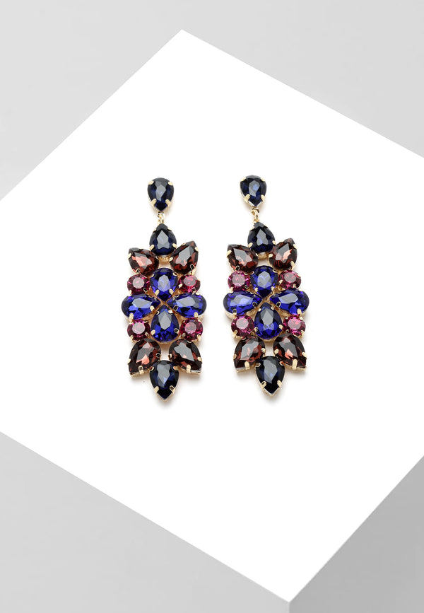 Pendientes colgantes con cristales florales en azul