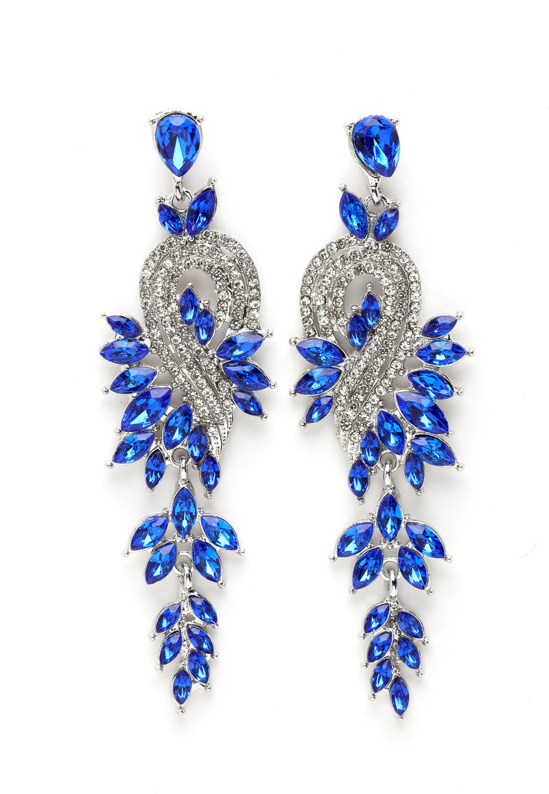 Kolczyki w kształcie liści z niebieskimi kryształami