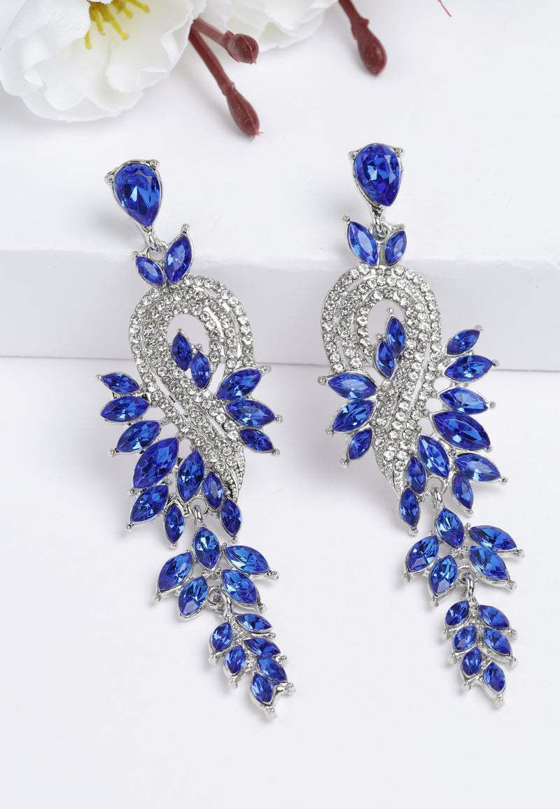 Kolczyki w kształcie liści z niebieskimi kryształami