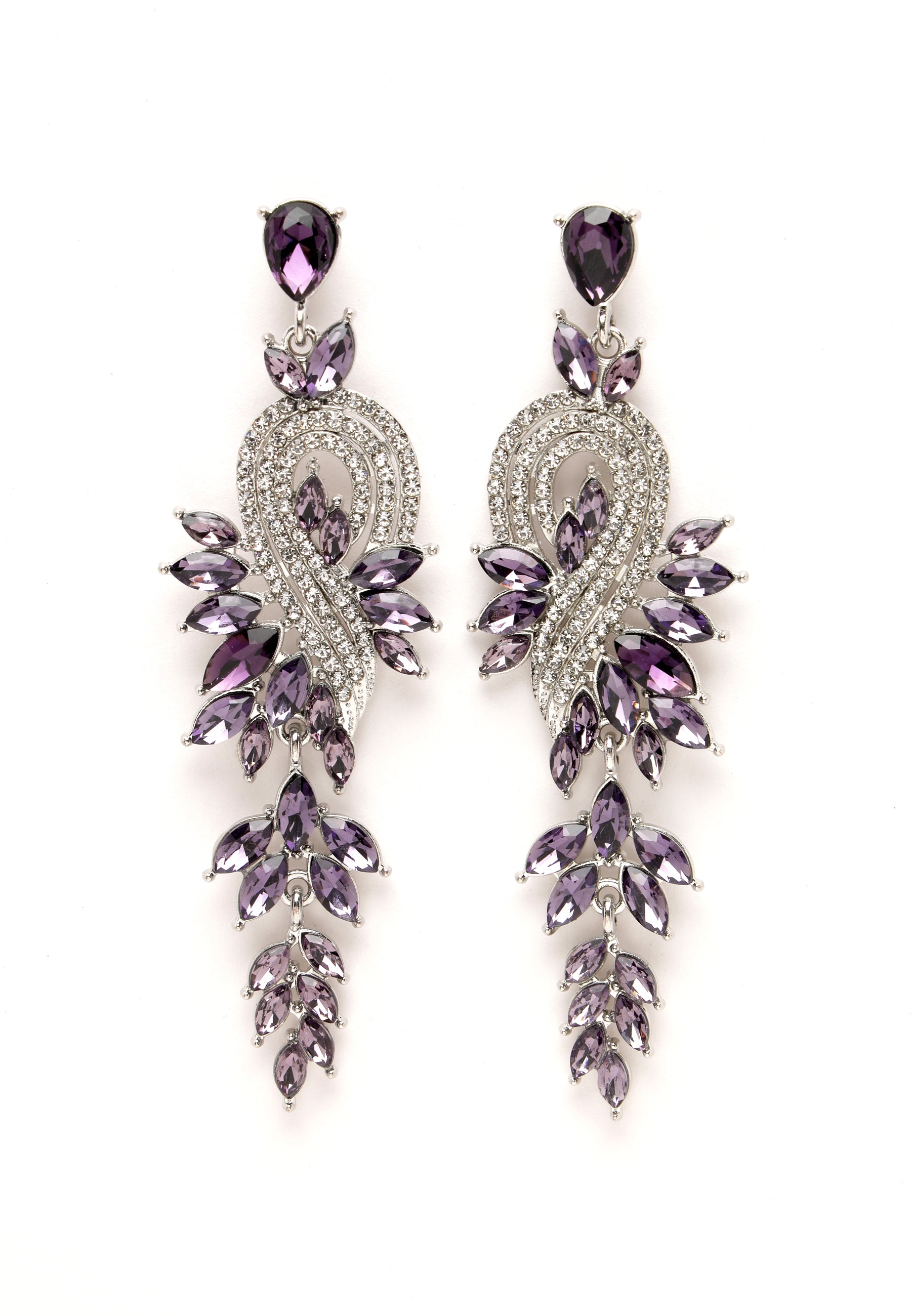 Purple Crystal Leaf Earrings