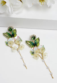 Boucles d'oreilles longues suspendues en cristal papillon