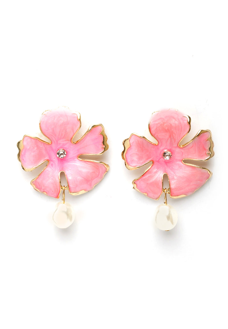 Aretes de flor de perla rosa bohemia